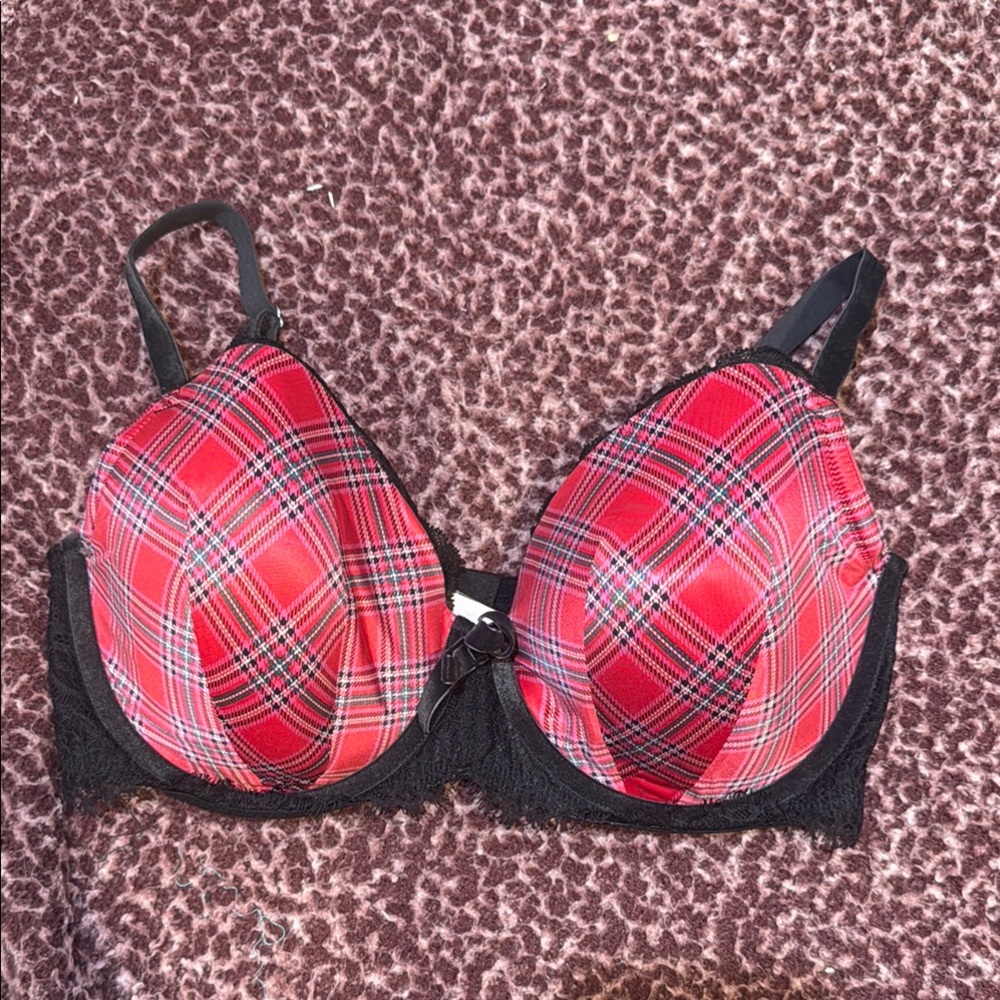Victoria's Secret Red Plaid Bra with Black Accents